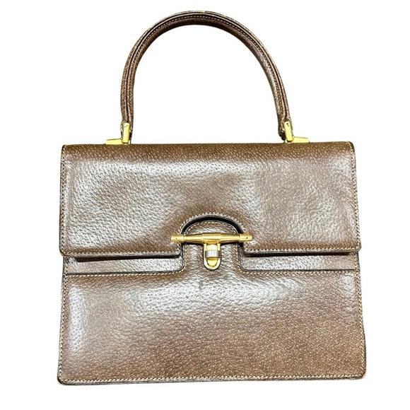 Vintage Gucci Brown Leather Top Handle Bag with Dust Bag – Made in Italy - Picture 2 of 16